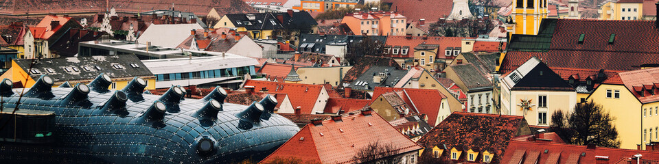 Aerial view of historical part of Graz, Austria