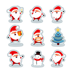 Santa Claus in different situations. Stickers. Funny emotional characters for the Christmas and New Year design. Humorous collection of Xmas. Vector art. Isolated on white. Set 2