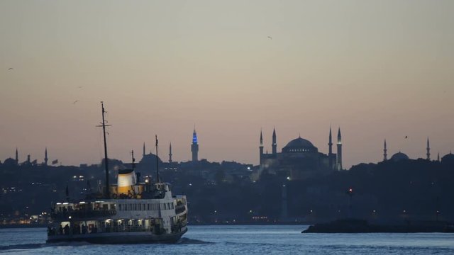 Passenger Ferry Cruising At Bosphorus, Istanbul, Turkey