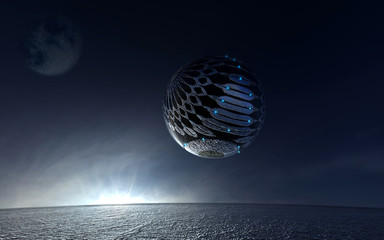 the ship above the planet's surface