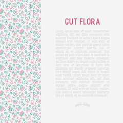 Fototapeta premium Gut flora concept with thin line icons: gut, bacteria, obesity, stomach, infection, depression, medicine. Vector illustration for medical survey or report.