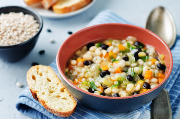 Barley white and balck beans vegetable soup