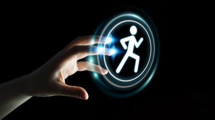 Young woman using running application to check her performances 3D rendering