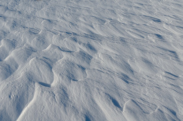 The snow froze as waves,strong wind.