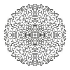 Complex Mandala for Coloring. Black Lines on White Background. 