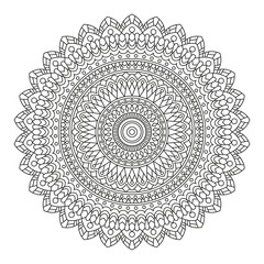 Complex Mandala for Coloring. Black Lines on White Background. 