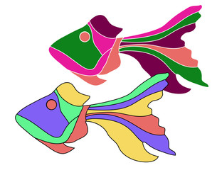 Fish is funny in manner of fairy tales. Cartoon colourful fish.