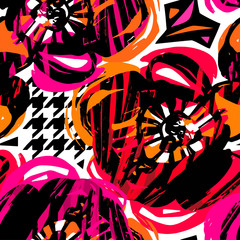 Seamless abstract  wild exotic floral ink hand drawn pattern.