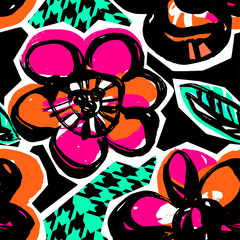 Seamless abstract floral ink hand drawn pattern
