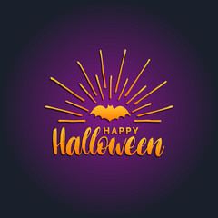 Happy Halloween lettering with bat vector illustration for party invitation card, poster. All Saints Eve background.