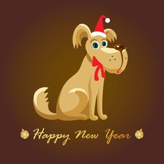 Christmas tree congratulation Christmas on a dark background in a red cap design postcard