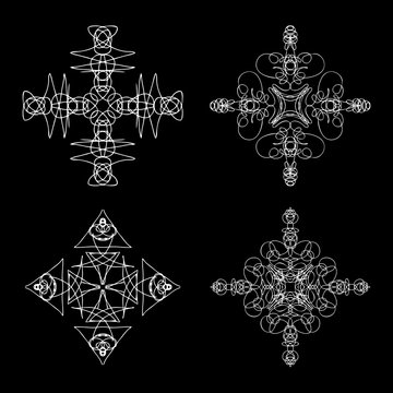 Round symbols spirographs design element set. Template for creating logo emblem, monogram frame. Linear style geometry mandalas. Vector.