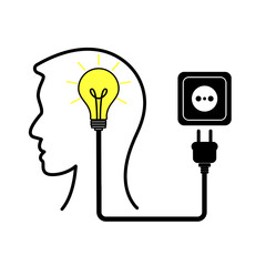 Idea concept, human head and bulb, vector illustration.