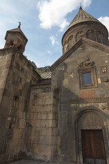 The Christian temple Geghard in the mountains of Armenia