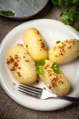 Potato dumplings stuffed with minced meat.