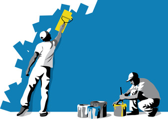 Vector illustration of workers, craftsmen painter with space for text. - obrazy, fototapety, plakaty