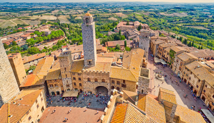 top view Tuscany San Gimignano - obrazy, fototapety, plakaty