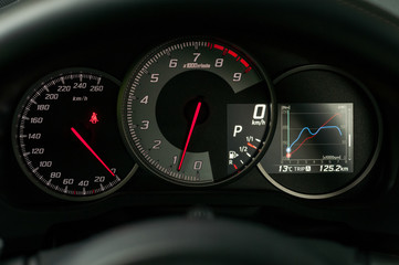 Tachometer,speedometer and engine power diagram.