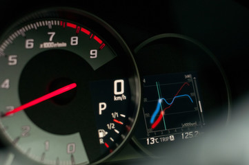 Tachometer and engine power diagram.