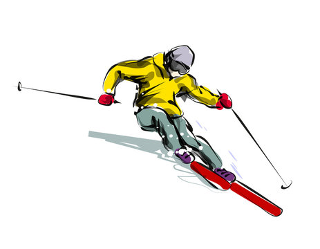 Vector color line sketch skier
