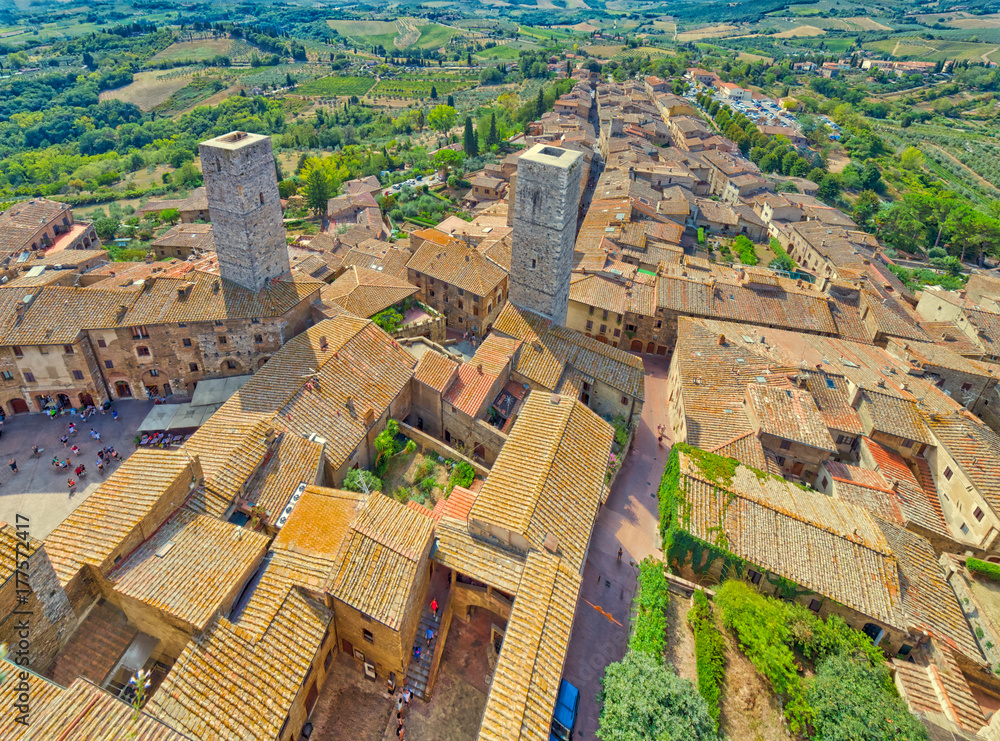 Sticker cityscape of san gimignano