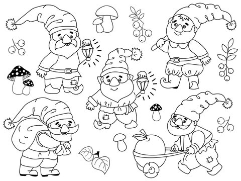 Vector Set of Cute Cartoon Gnomes