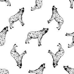 Seamless pattern of hand drawn sketch style hyenas. Vector illustration isolated on white background.