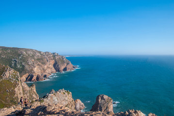 Fototapeta na wymiar Cabo da Roca, Portugal. cliffs over Atlantic Ocean, the most westerly point of the European mainland.