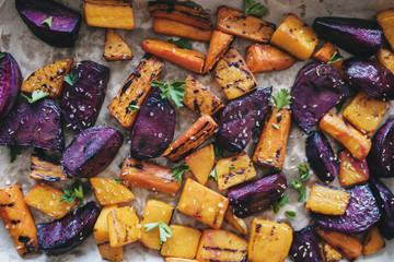 Autumn seasonal grilled vegetables with spices