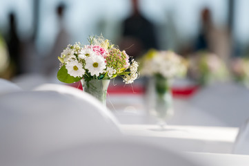 Flowers on the table. Decoration.