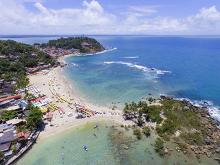 Vista aérea da Primeira e Segunda Praia de Morro de São Paulo, Bahia, Brasil	