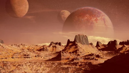 Poster schilderachtige buitenaardse planeet landschap © dottedyeti