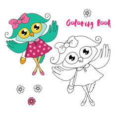 Cute owl in pink dress with handbag