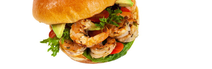 Shrimp Burgers Isolated on White background. Selective focus.