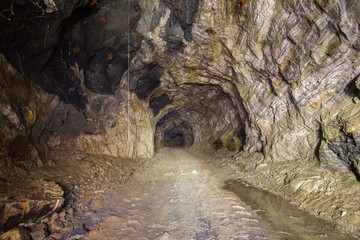 Underground quartz ore mine shaft tunnel