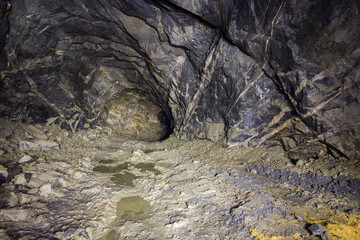 Underground quartz ore mine shaft tunnel