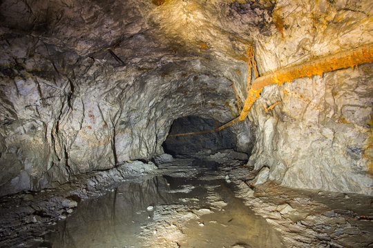 Underground quartz ore mine shaft tunnel