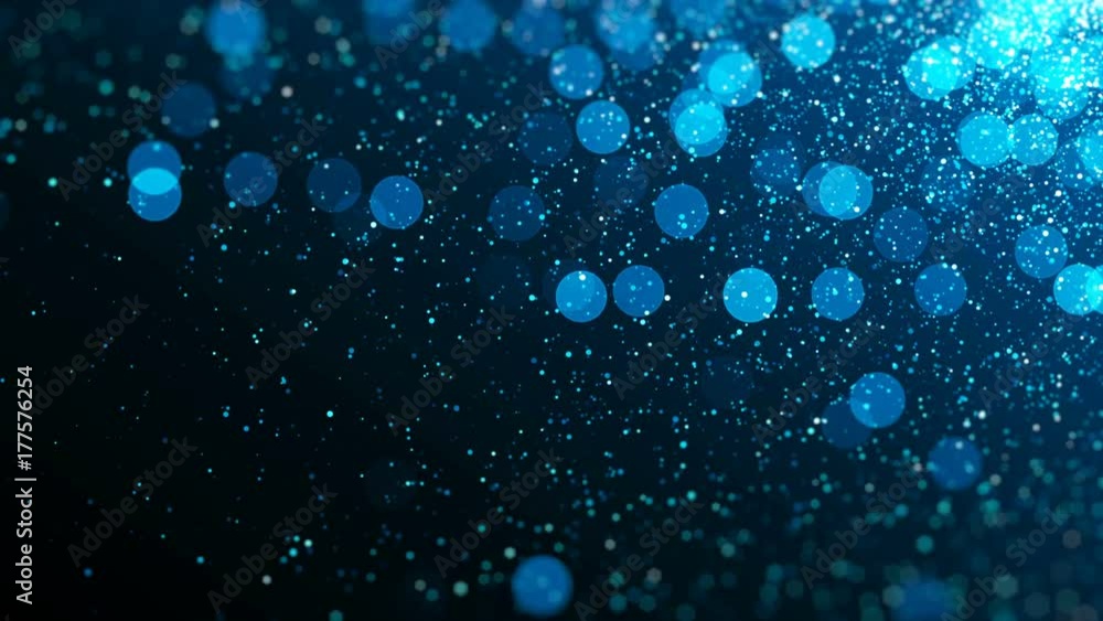 Poster blue glitter abstract background. glowing particles with seamless loop.