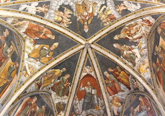chiesa di San Vigilio a Pinzolo; volta del presbiterio con San Vigilio, Cristo, i quattro evangelisti e quattro dottori della Chiesa - obrazy, fototapety, plakaty