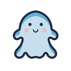 Cute ghost vector flat line icon with happy kawaii smile. Simple