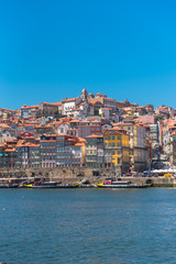 Porto in Portugal, view of the river Douro and the city, with typical colorful houses 

