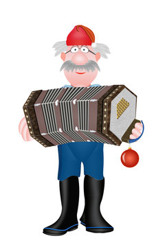 norddeutsche Weihnachten, Fischer mit Weihnachtsm&uuml;tze, Schifferklavier und Weihnachtskugel, wei&szlig;er Hintergrund