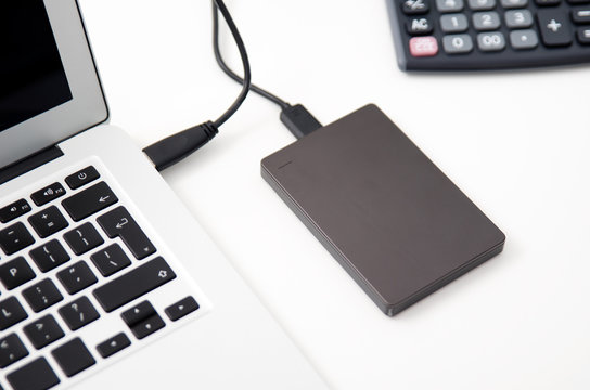 External Backup Disk Hard Drive Connected To Laptop