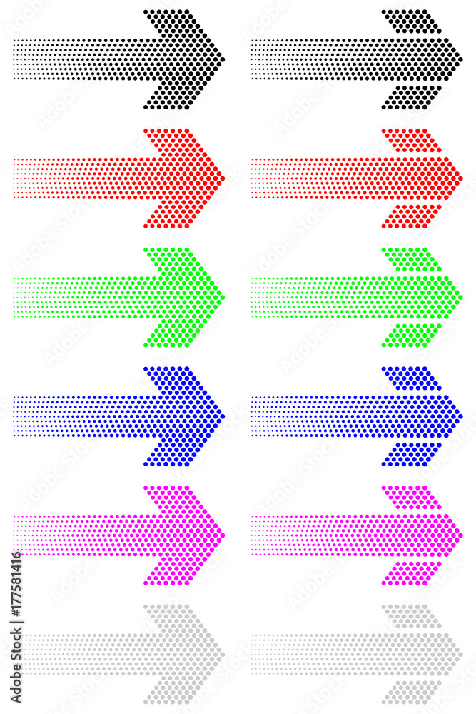 Poster arrow from decreasing dots with straight end on white background