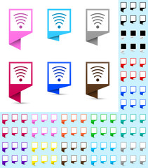 Map marker or pointer, angular marker mock up with square white background in different colors. Ready marker template