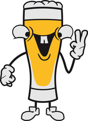 figur männchen peace hand zeichen victory sieger lustig comic cartoon gesicht lachen glas saufen logo design bier krug oktoberfest trinken feiern party alkohol flasche