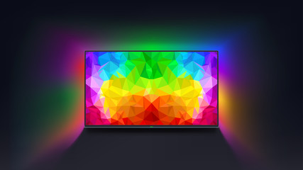 colorful screen tv on dark
