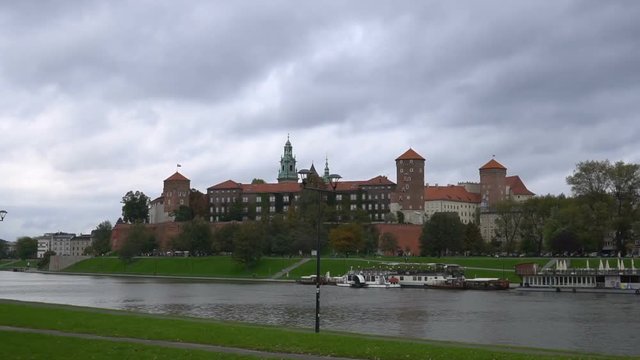 Krakow historic monument Wawel Castle on the riverbank