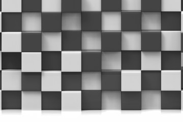 3d rendering. stack of modern luxuery black and white cube shape boxs wall backgoround