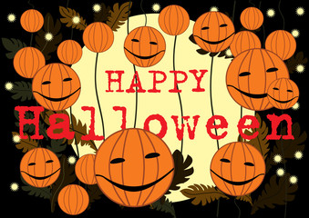 moon and pumpkins in halloween